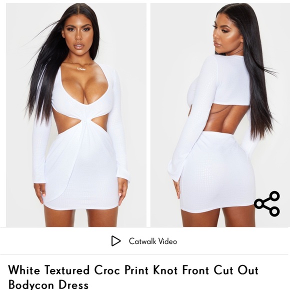 NWT PrettyLittleThing white knot front cut out bodycon dress size US 6 - Picture 2 of 11